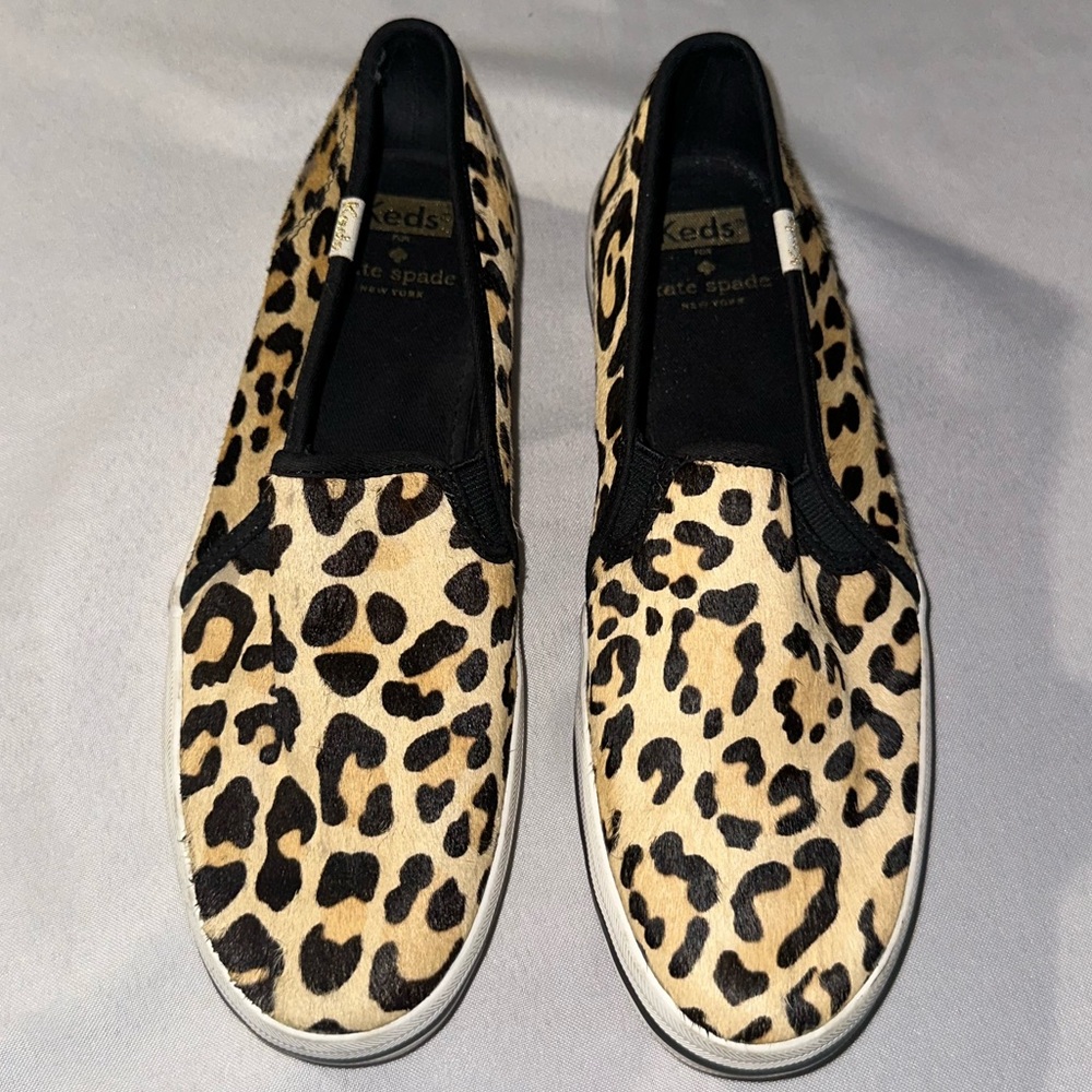 Keds X Kate Spade • Leopard Print Calf Fur Double Decker Slip On Sneaker Size 8